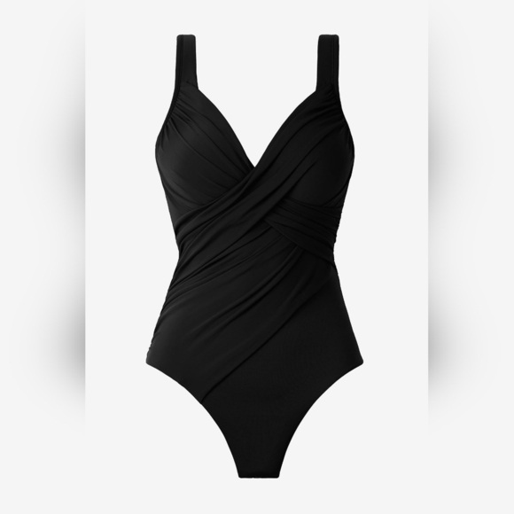 MiracleSuit Black Ruched Wrap One Piece Bathing Suit Women’s Sz 16 - Picture 1 of 7